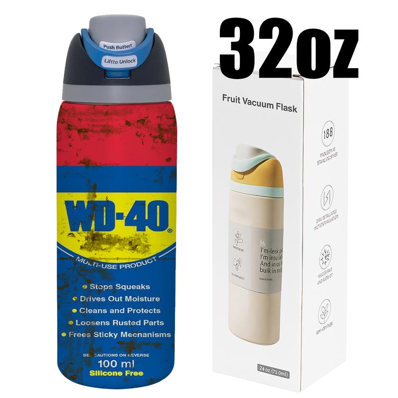 Auracup 1 Count 19/24/32oz Stainless Steel Insulated Mug, Funny WD-40 Oil Can Design with Lid and Straw, Great for Garage, Workshop or Auto Shop, Unique Gift for Dad or Mechanic, Themed Event Decoration, Party Props, Thank You Present