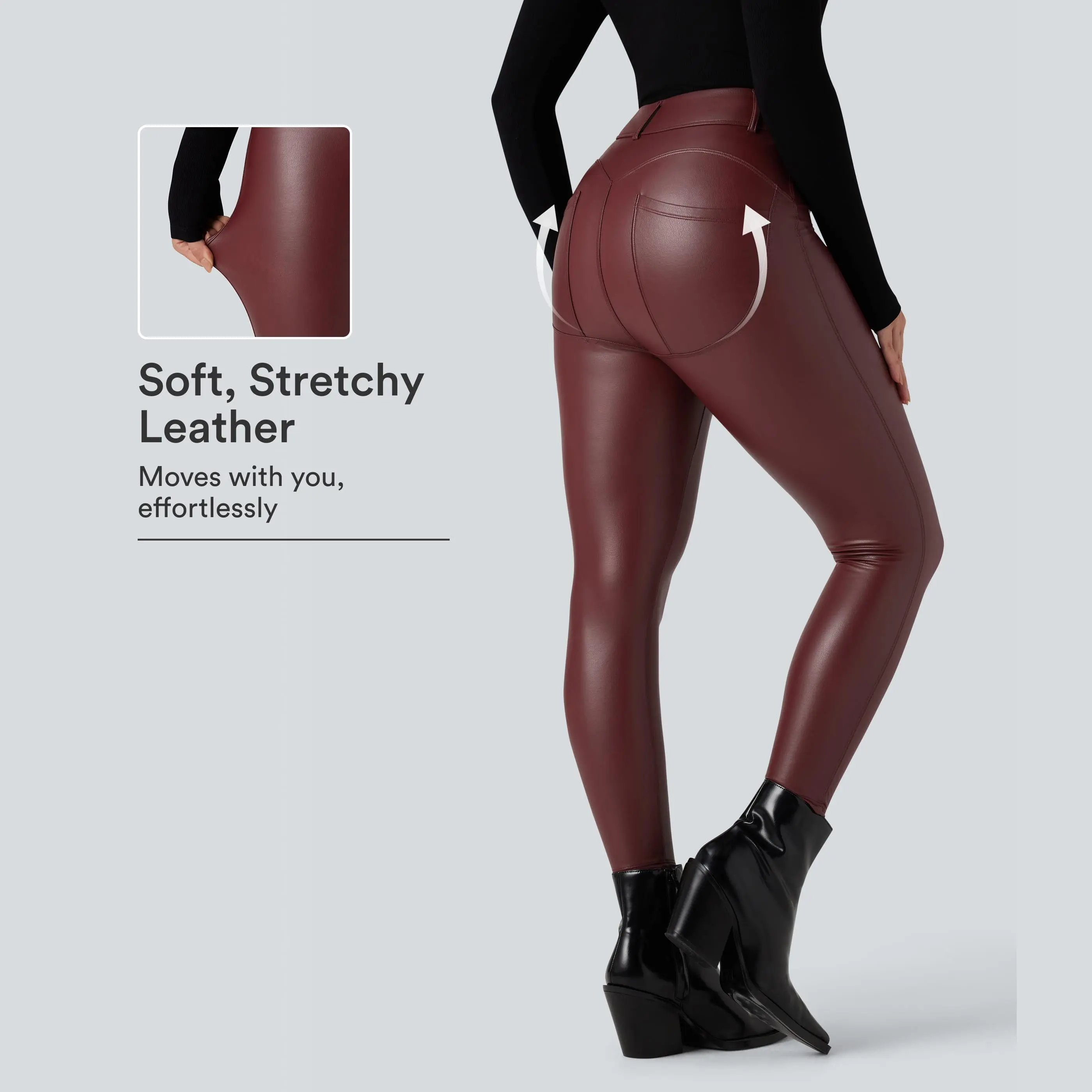 Halara High Waisted Stretchy PU Fleece Casual Leggings with Pockets