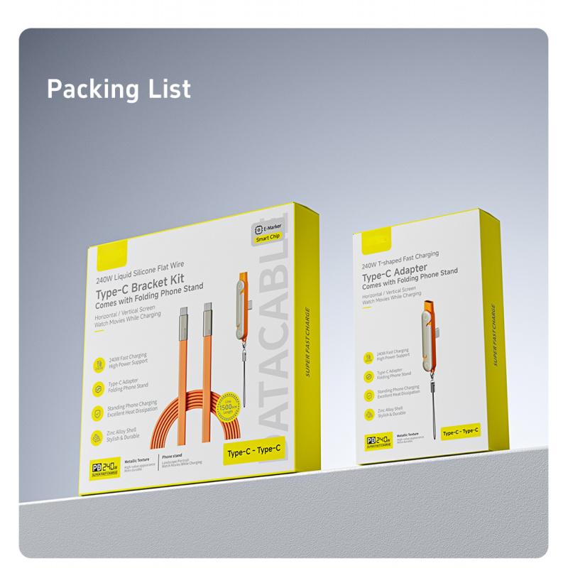 240W Fast Charging Cable Type C to C with Removable Foldable Bracket Stand, Bracket Adapter for Phone Tablet Supports Simultaneous Charging and Gaming Silicone Zinc Alloy Shell 150cm Long,Applicable to iPhone 15 - 17 Pro Max / Samsung, Cellphone