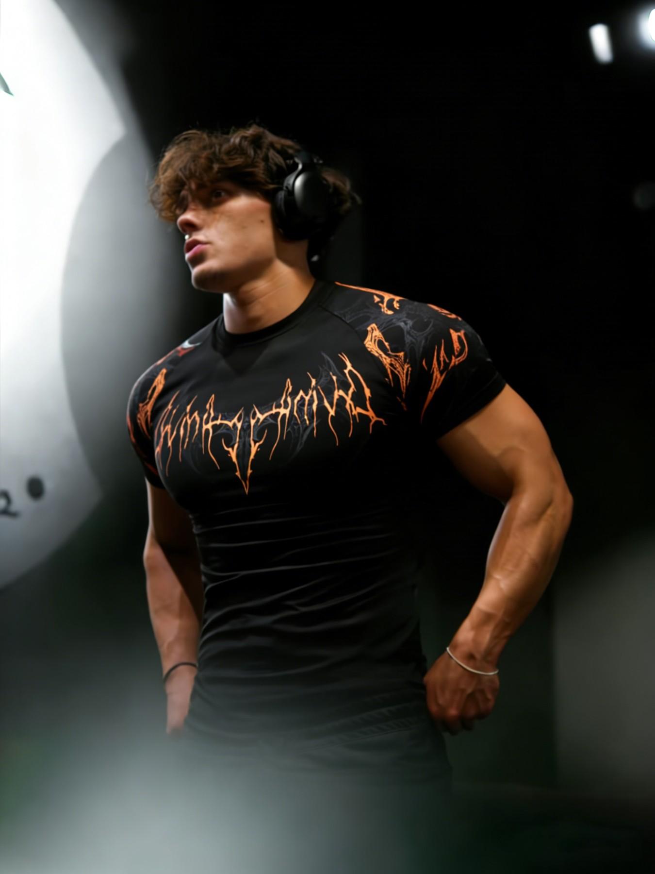 Men's Fitness T-Shirt with Thorn Print, High Elasticity Quick-Dry Fabric, Slim Fit for Gym Training, Casual Long Sleeve Top