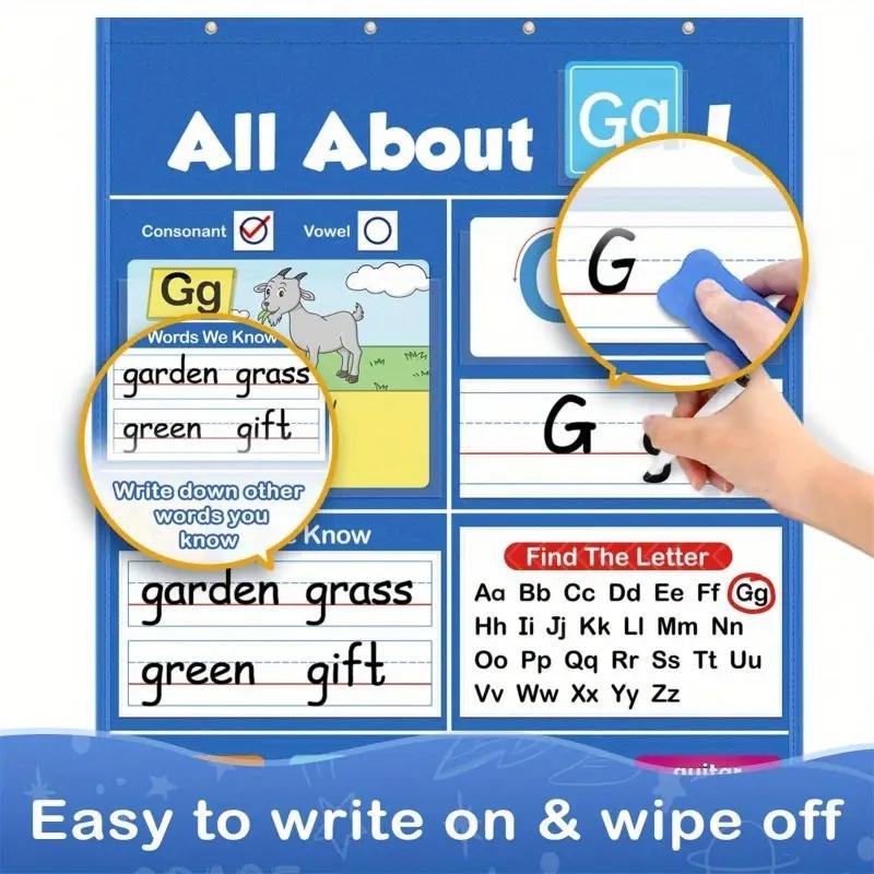 New Alphabet Learning Pocket Chart, Letter Study Sleeve Table Diagram, Educational Toy for Kids, Visual Learning Tools, Easy-To-Use Design
