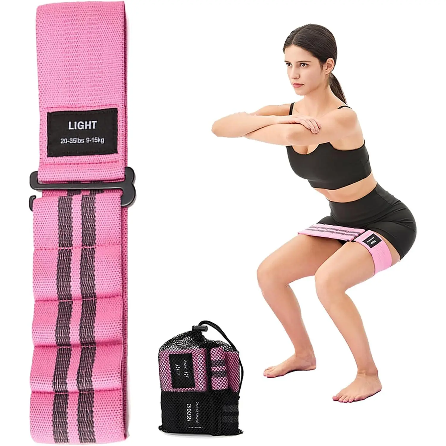 Adjustable Fabric Resistance Bands for Squats, Glutes &  – 5 Levels of Customizable Size, Width & Tension, Non-Slip Booty Bands for Men and Women, Pilates & Yoga Workouts(Medium)