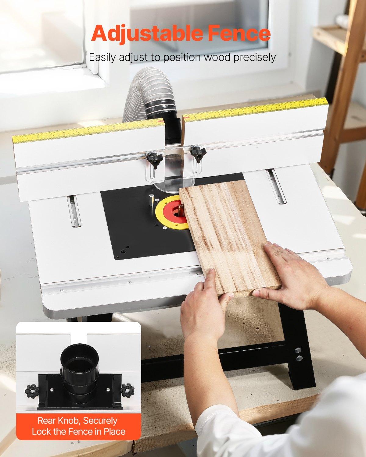 VEVOR Benchtop Router Table, 24 in x 15.7 in, Bench Top Routing Table with Adjustable Fence, MDF Top, Sturdy Metal Base, 2-1/2 in Dust Collection Port, Compatible with Routes & Various Drill Bits VEVOR Benchtop Router Table, 24 in x 15.7 in, Bench Top Routing Table with Adjustable Fence, MDF Top, Sturdy Metal Base, 2-1/2 in Dust Collection Port, Compatible with Routes & Various Drill Bits