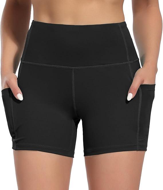 5-PACK Summer Quick-drying Seamless High-waisted Compression Yoga Shorts With Pockets For Running/gym Lounge & Casual Wear - Solid Color All-Season Machine Washable, Yoga Leggings, Flared Design, Highelastic Material