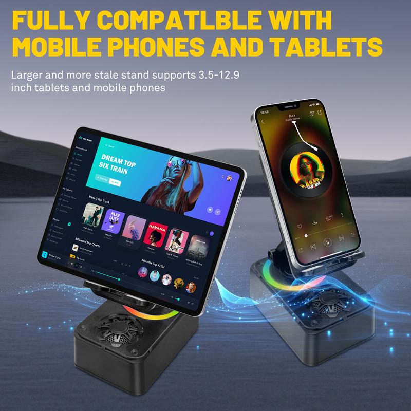 [valentinesdaygift] AKLLCCR Wireless Bluetooth Speaker, 3in1 Cellphone Holder, with USB Emergency Rechargeable (1200mAh), LED Nightlight, 360° Foldable for Phone/Pad, For Home, Car, Outdoor, Gifts for Friend, Family