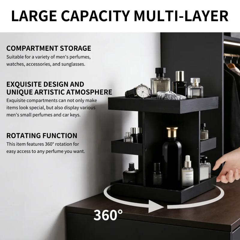Cologne Organizer for Men, Rotating Cologne Stand, 3 Tier Wooden Perfume Shelf, Desk Organizer, Husband Boyfriend Birthday Gift Ideas