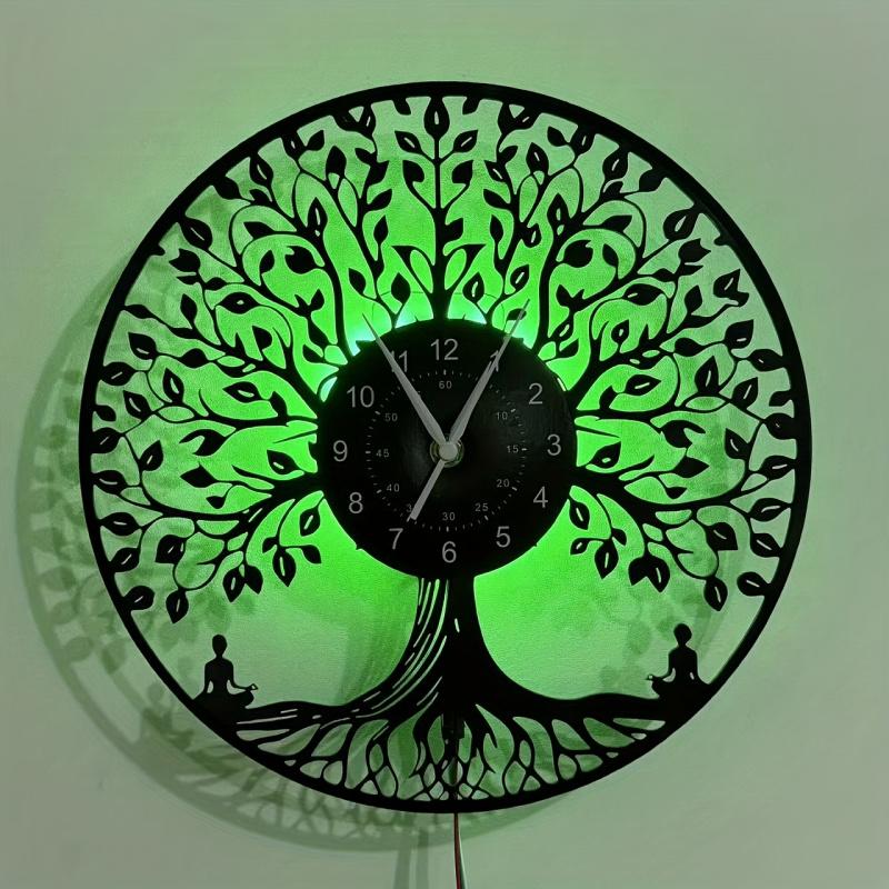 Zen Meditation Under Tree Vinyl Record Wall Clock Art Decor for Home Bedroom Office Cafe Restaurant Kitchen Ideal Gift for Birthday Halloween Christmas Easter (Battery Not Included)
