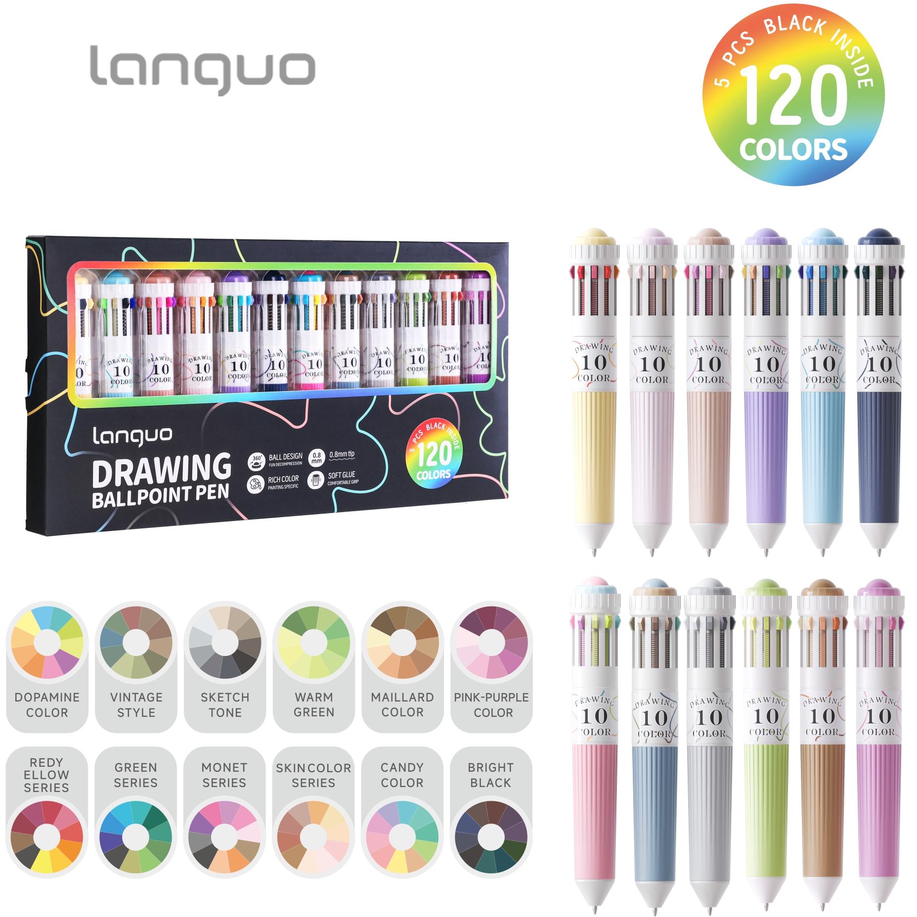 28/60/120 Colors Multicolor Ballpoint Pen Set 0.8mm, 10-in-1 Colored Pens Fine Point Retractable Ballpoint Pens for Office School Supplies Students Gifts, 3/6/12 Pack