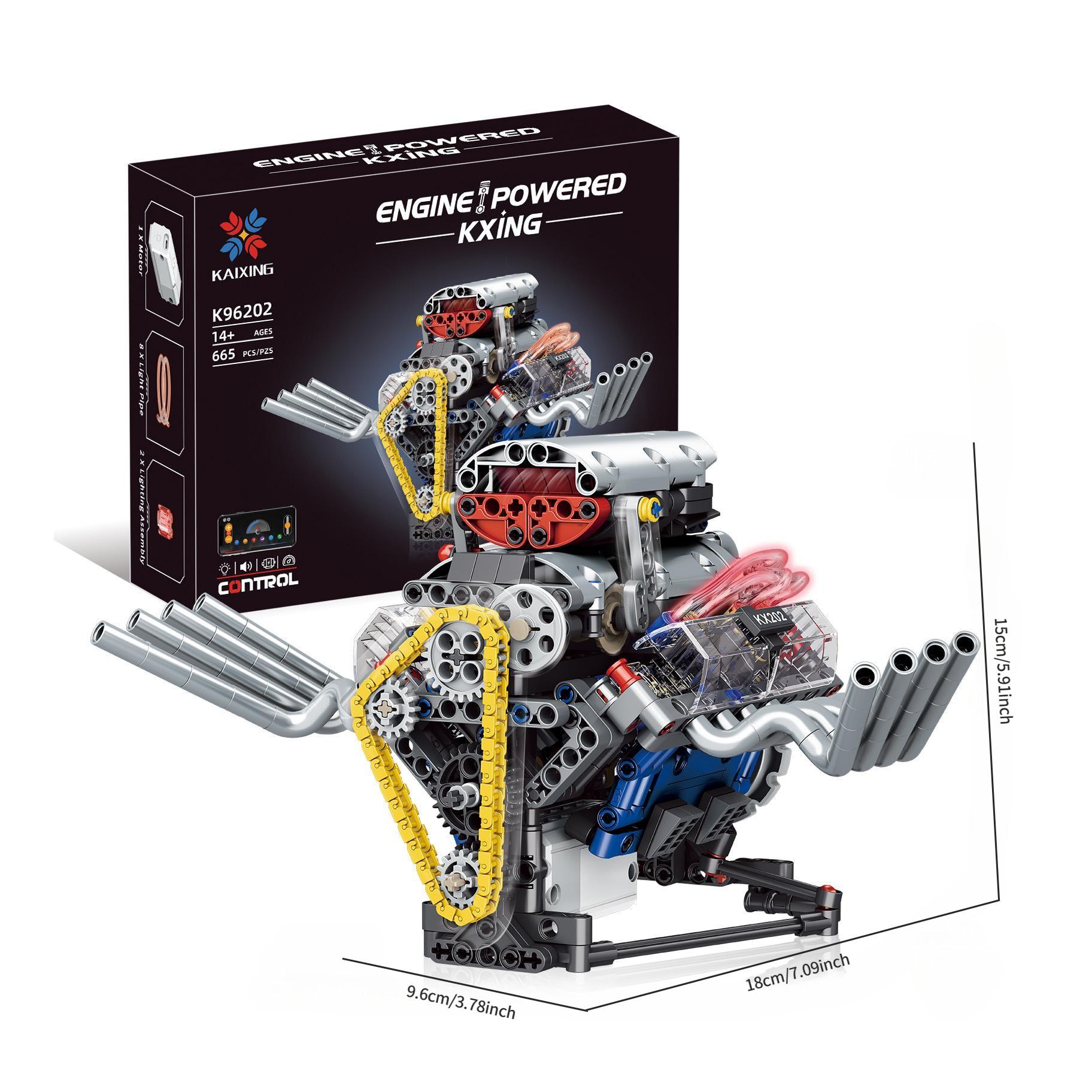 V8 Electric Engine Building Blocks Set, Programmable Phone Remote Control, Mechanical Assembly Model, Desktop Decoration, Perfect Gift