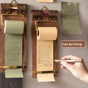SleekHush Vintage Hanging Refillable Wooden Roll Paper Notepad - INS-Style Blank Message Board, Wood-Base Desk Tidy, Easy-to-Hang Accessory for Indoor Recreation Desk Organization