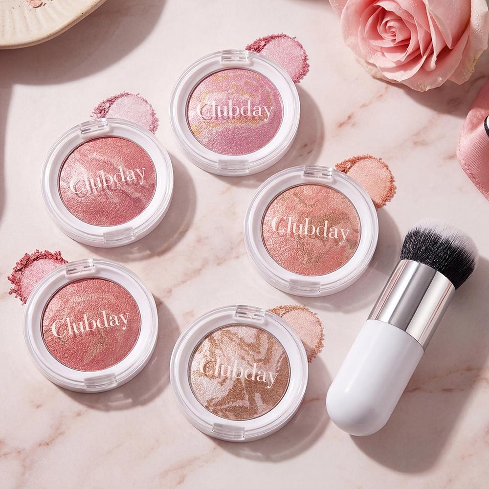 Marble Blush Powder with Brush, Shiny Silky Smooth, Natural Luster, Long Lasting Waterproof, Ideal for Daily & Party Makeup
