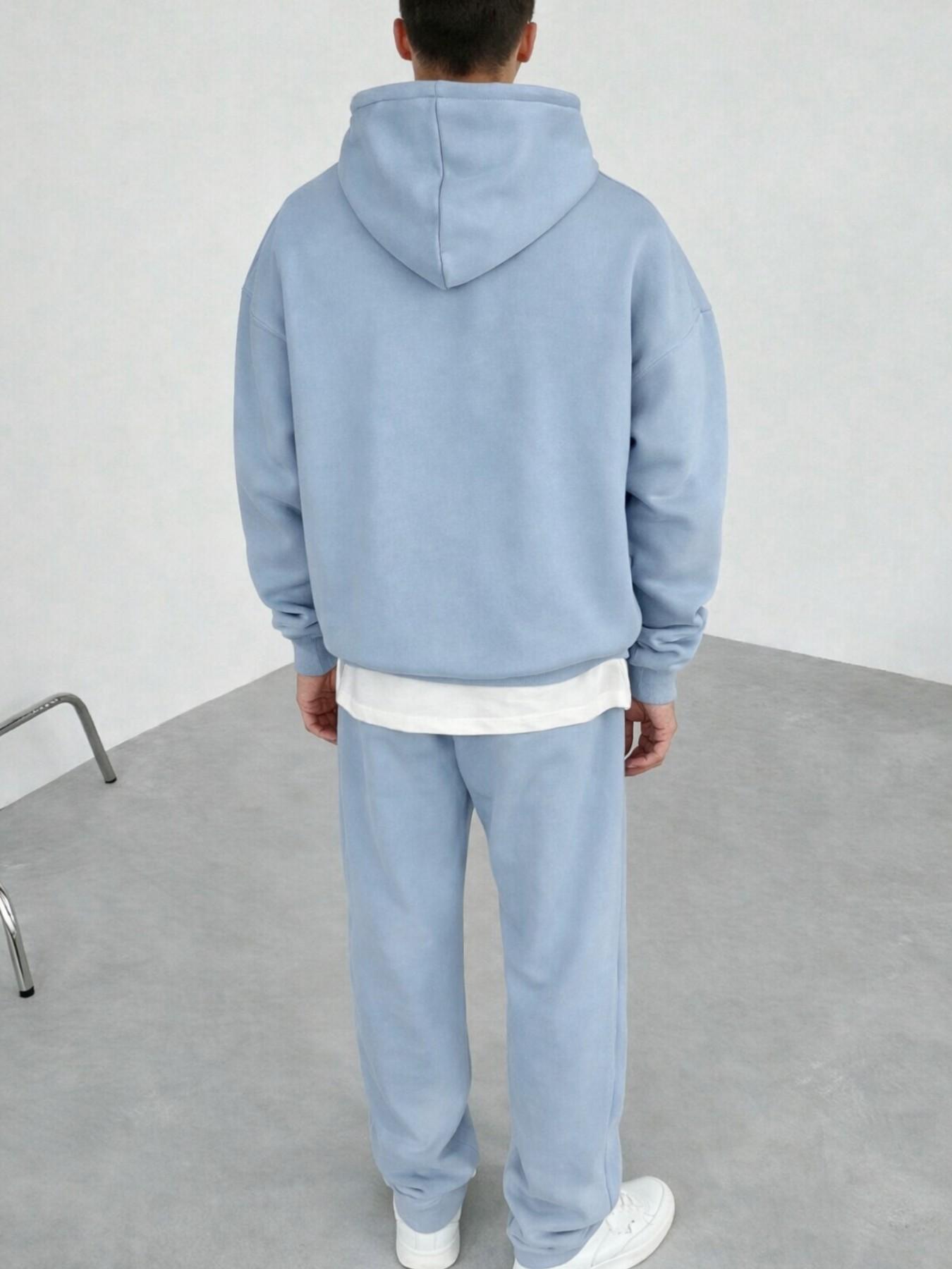 Men's Light Blue Half-Zip Hoodie & Sweatpants Set, Heavyweight Oversized Loungewear, Casual Jogger for Spring & Fall, 9 Colors