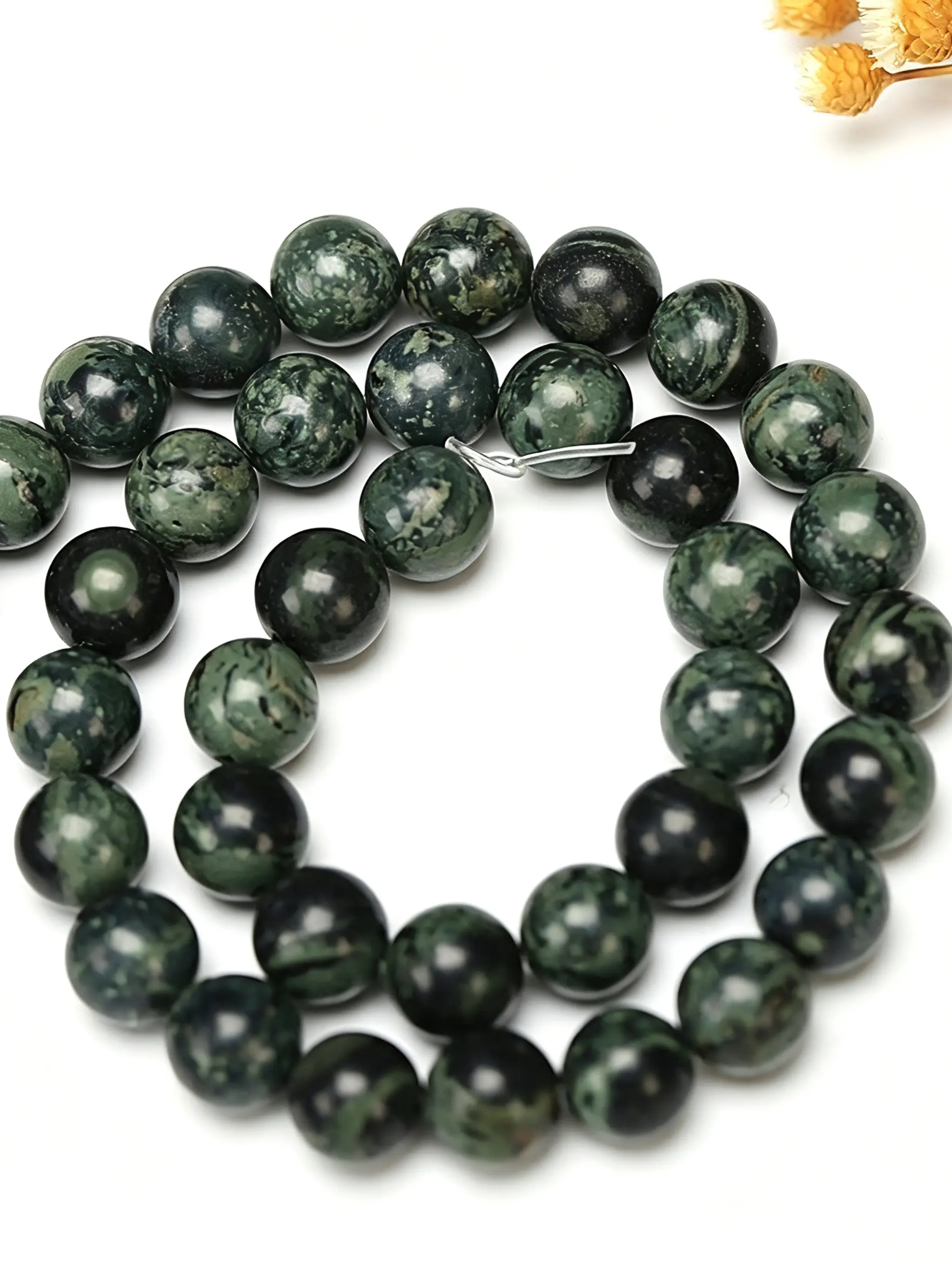 Kambaba Jasper Smooth Round Gemstone Kambaba Jasper Strand Beads, Natural Healing Properties, Ideal for Jewelry Making, Unique Aesthetic Appeal