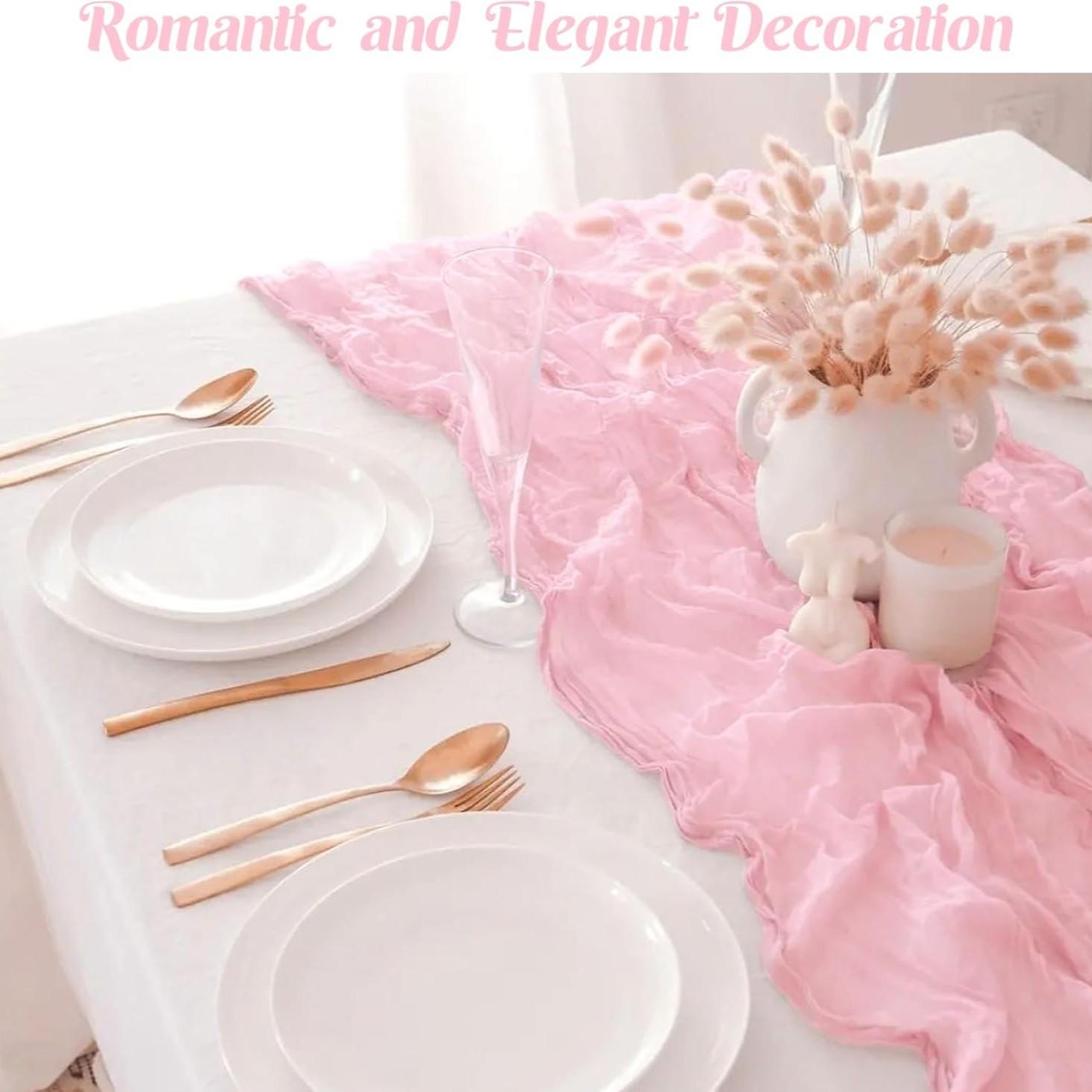 1/6/10pcs Light  Pink Table Runner Bohemian Country-Style Table Runner, Suitable for Weddings, Baby Baptism Parties and Holiday Decorations