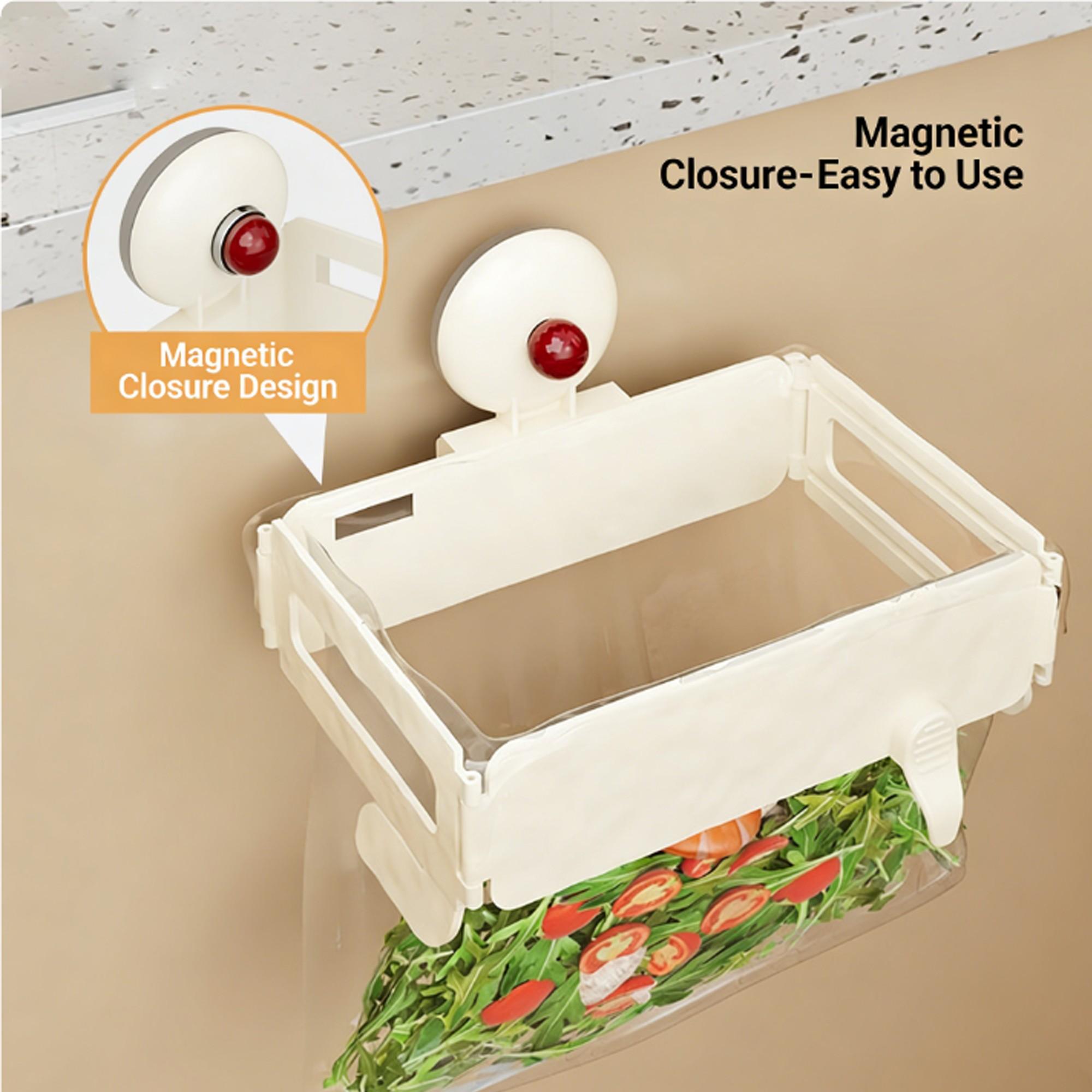 Foldable Trash Can with Suction Cup, Home Cabinet Plastic Bag Holder, Kitchen & Bathroom Storage Rack, Garbage Bag Stand Organiser