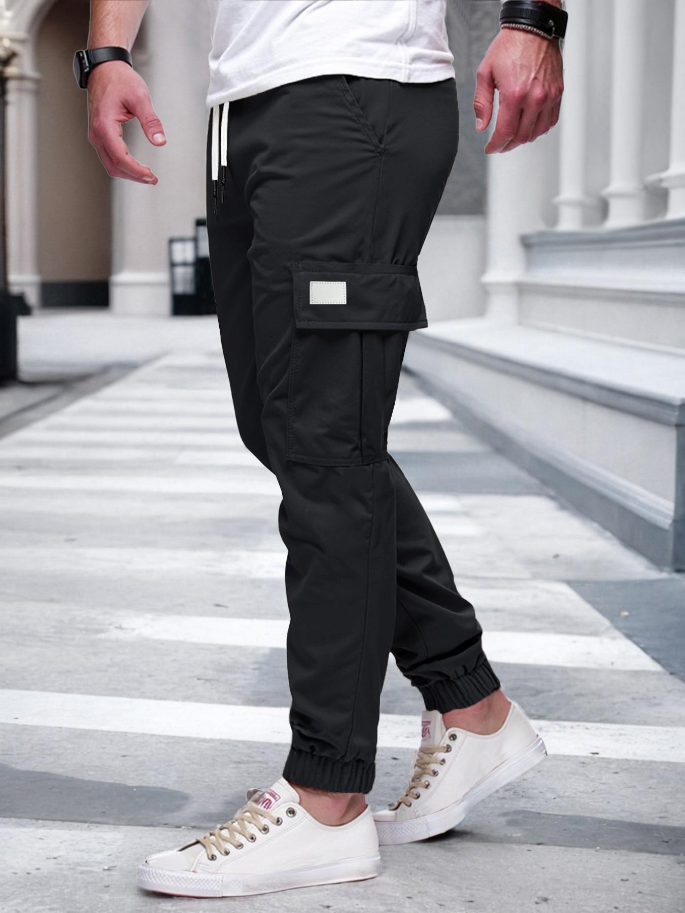 Men's Fall/Winter Everyday Urban Streetwear Cargo Jogger Pants with Cuffed Ankles and Large-Capacity Pockets, Work, Outdoor, City, Slim Fit, Trendy, Casual, Youthful, Minimalist, Versatile, Textured, Individual, Sporty