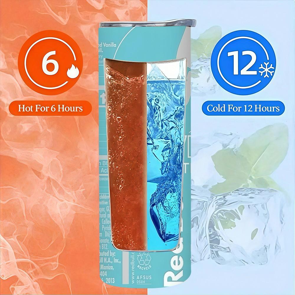 1pc 20oz Red Bull Winter Edition Stainless Steel Thermos Mug with Straw & Straw Cleaner, Double Wall Insulated for Coffee, Ideal for Outdoor, Office & Camping