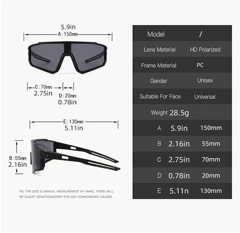 Oversized Men's Unisex Wear Sunglasses with Polarized Lens, UV400 Glass, Windproof Anti-Glare, Large Frame Eyewear for Cycling, Driving, Everyday Use