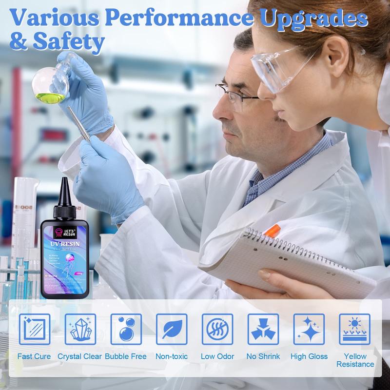 Low Viscosity Crystal Clear UV Resin Kit, Quick-Curing&Low Shrinkage UV Resin Kit for Art, Crafts, Jewelry Making, Casting, Gifts - LET'S RESIN