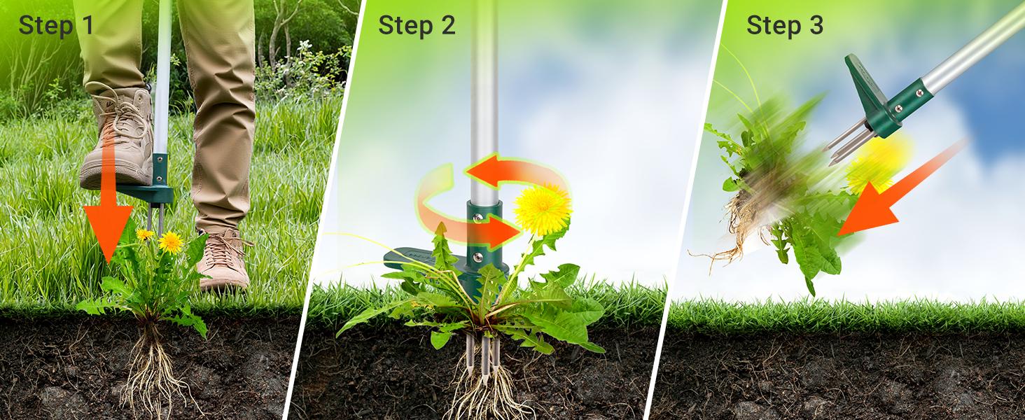 Walensee Stand-Up Lawn Root Puller – Heavy-Duty Garden Tool with 3 Claws – Effort-Saving Step-and-Pull for Dandelions & Deep-Root Plants – Fall Cleanup & Black Friday Gift Idea