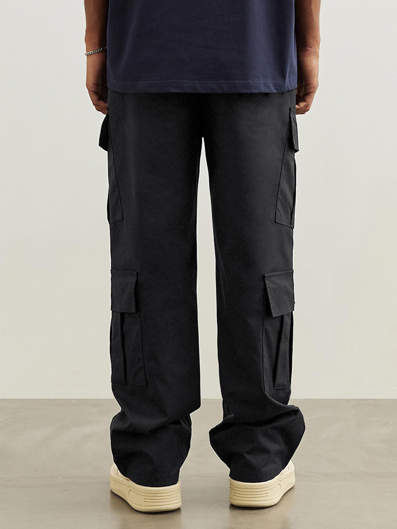 Men's Plain Drawstring Waist Cargo Pants, Loose Street Casual Flap Pocket Wide Leg Trousers, Summer Pants for Men, Men Bottoms for Spring & Fall