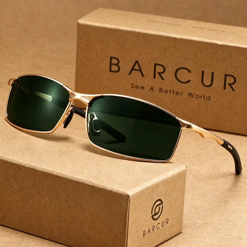 BARCUR Classic Vintage Men's Sunglasses, Casual Outdoor Sunglasses, Square Frame, Uv400 Protection, Sun Protective Sunglasses, Geometric Design, Casual Style, Ideal for Fishing and Camping