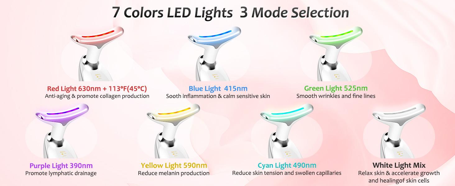7 Color Facial Massager Tool with 7 LED Lights High-frequency Vibration Adjustable Power Levels for Neck Facial and Leg Soothing Blackhead Removal Christmas Gift