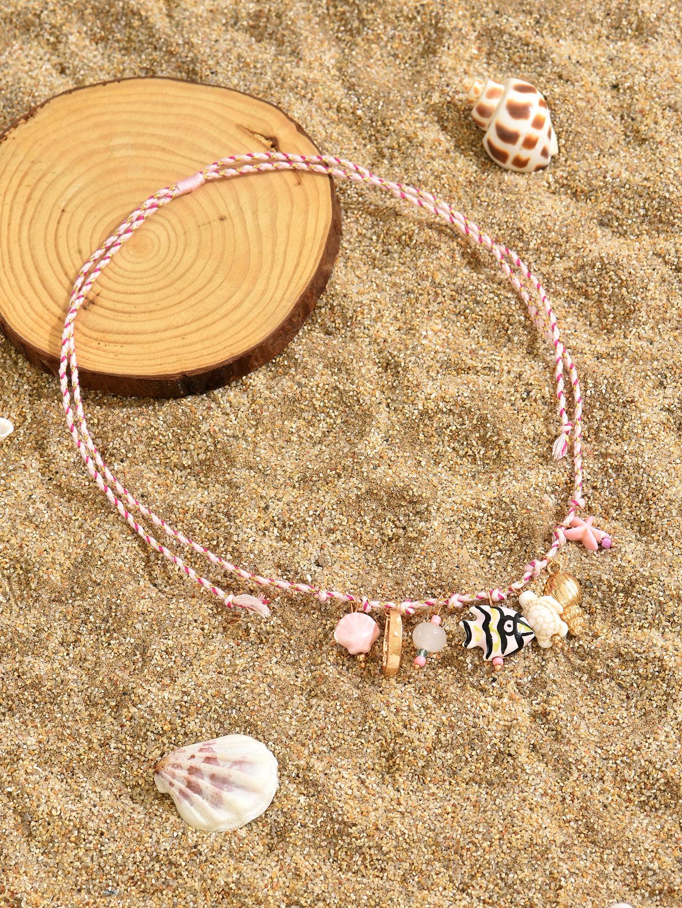 Ocean breeze shell dopamine starfish necklace colorful string ceramic small fish pendant jewelry for women