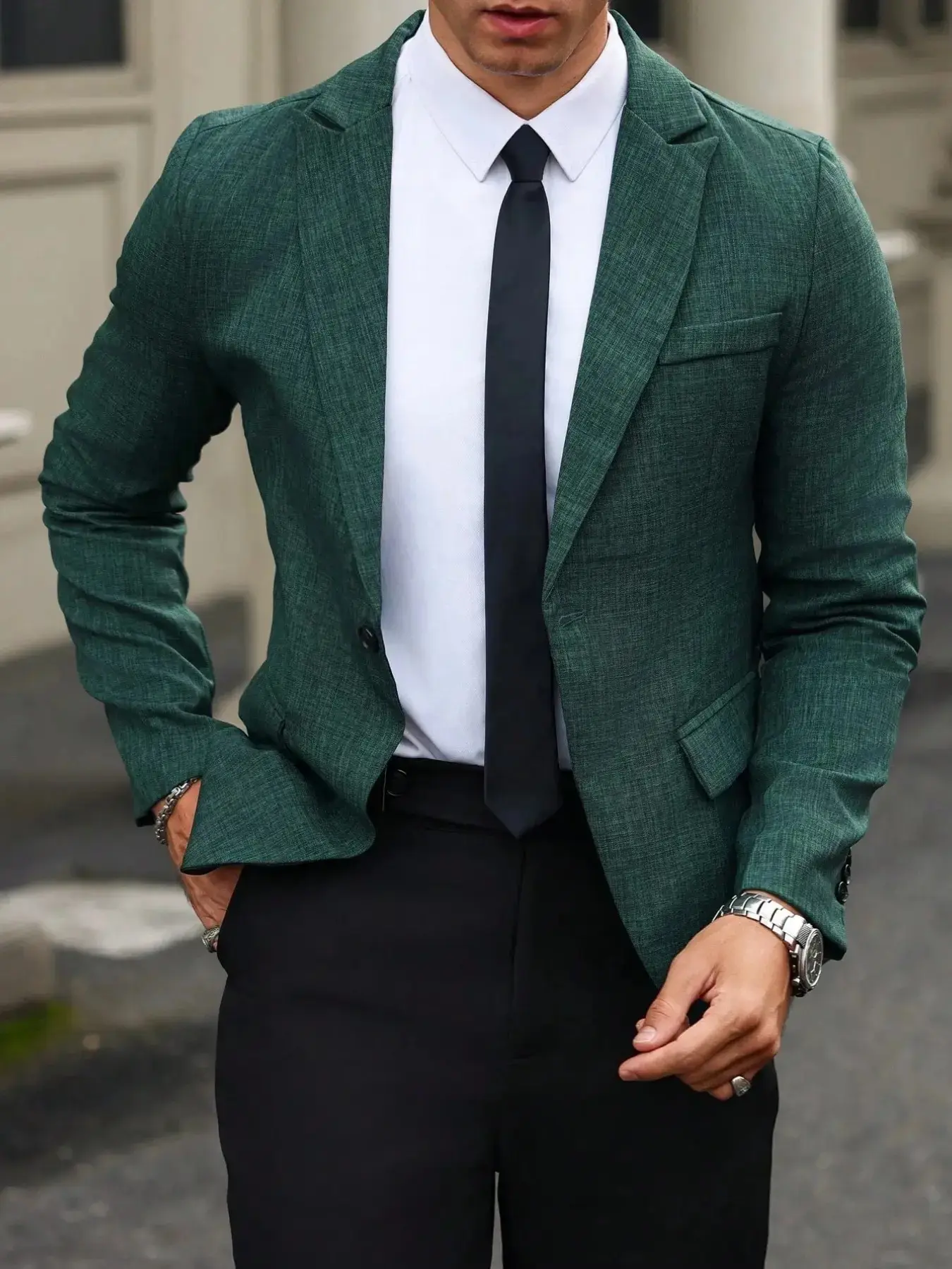 Men's Fashion Polyester Blazer, Solid Suit Jacket, Plain Classic Casual Business Style, Fitted Long Sleeve, Single Button, All Seasons, Multiple Colors