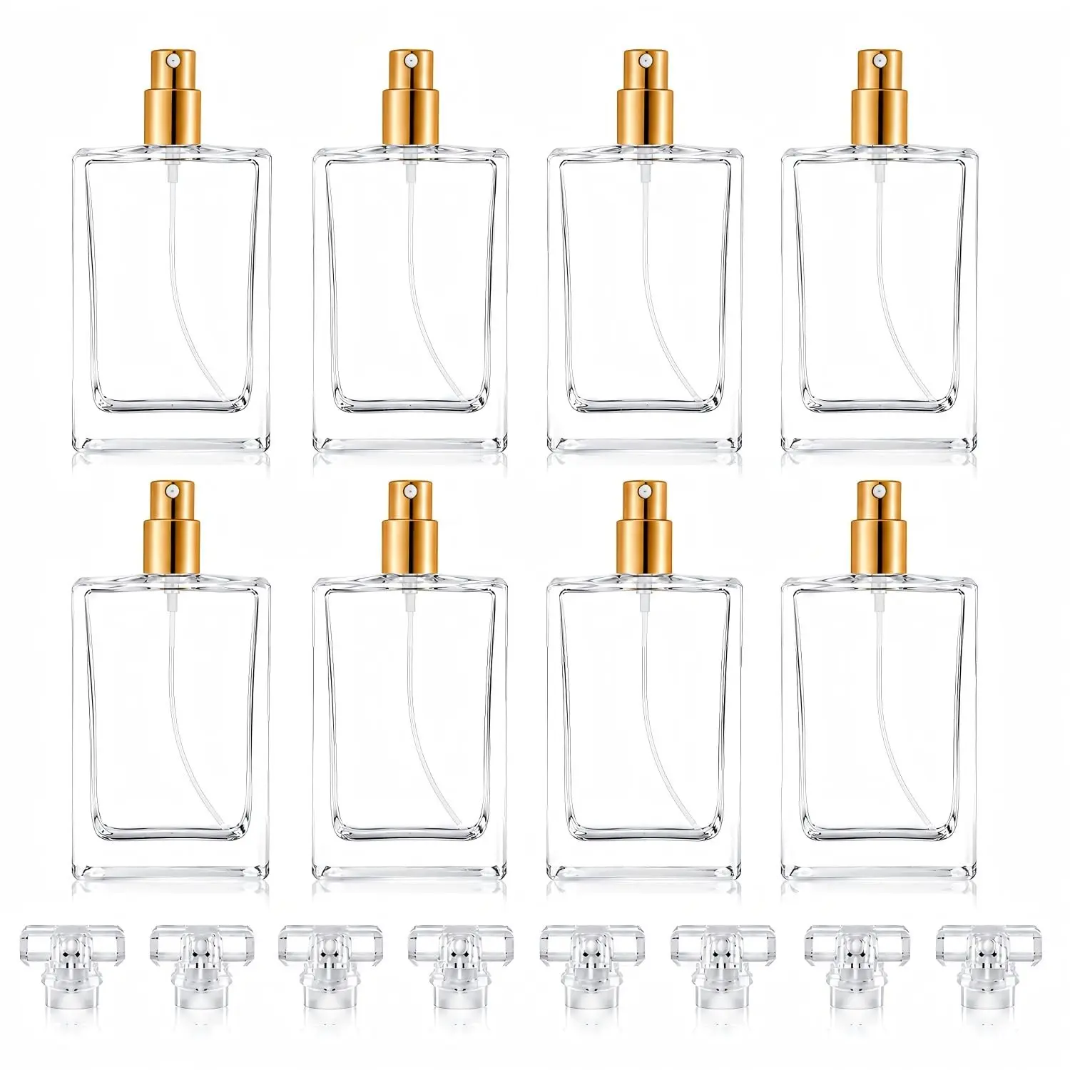 8 Pack 30 ml/1 oz Refillable Square Glass Perfume Bottles with Gold Atomizers – Fine Mist Sprayers for Perfume, Cologne & Fragrance Storage at Home or TravelGift