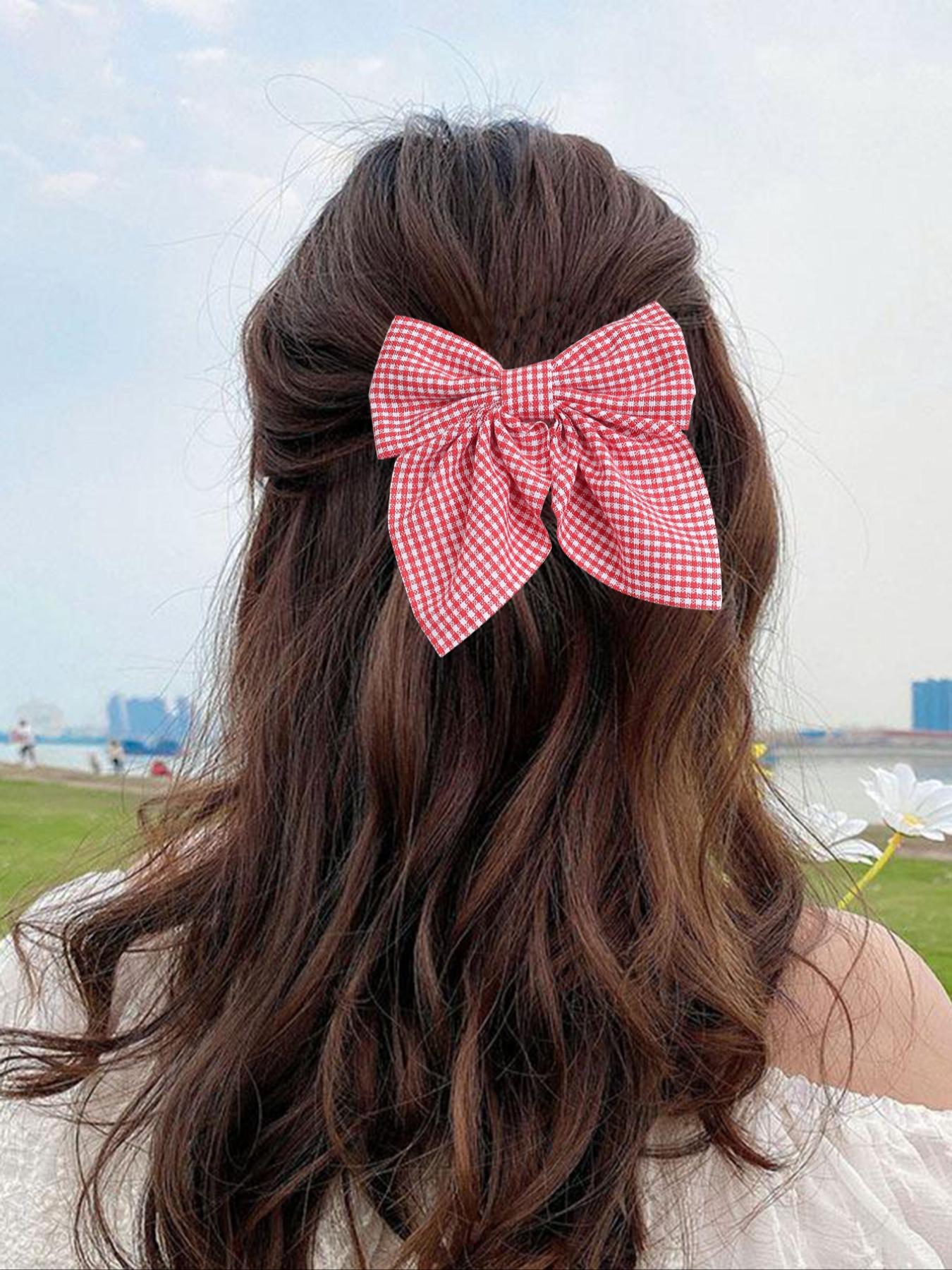 Sweet Plaid Bowknot Hair Clip Set, Barrettes, 2pcs Simple Cute Back Headband, Daily Accessory, Perfect for Parties & Travel
