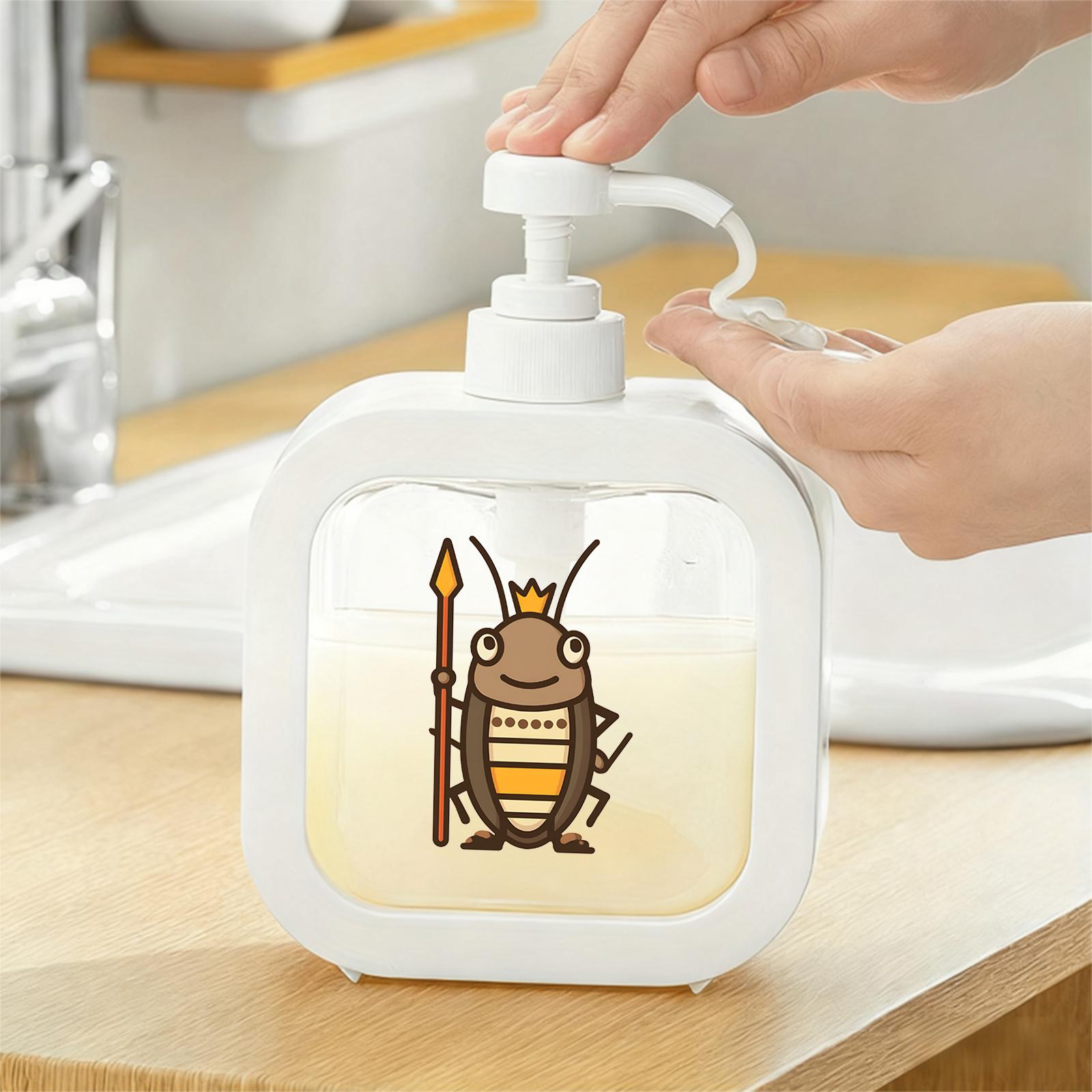 Friendly King Cockroach Pump Dispenser - Refillable Soap/Sanitizer Container for Bathroom and Kitchen - Durable Plastic with Easy Pump Action - Cute Cartoon Design, Perfect for Kids' Spaces