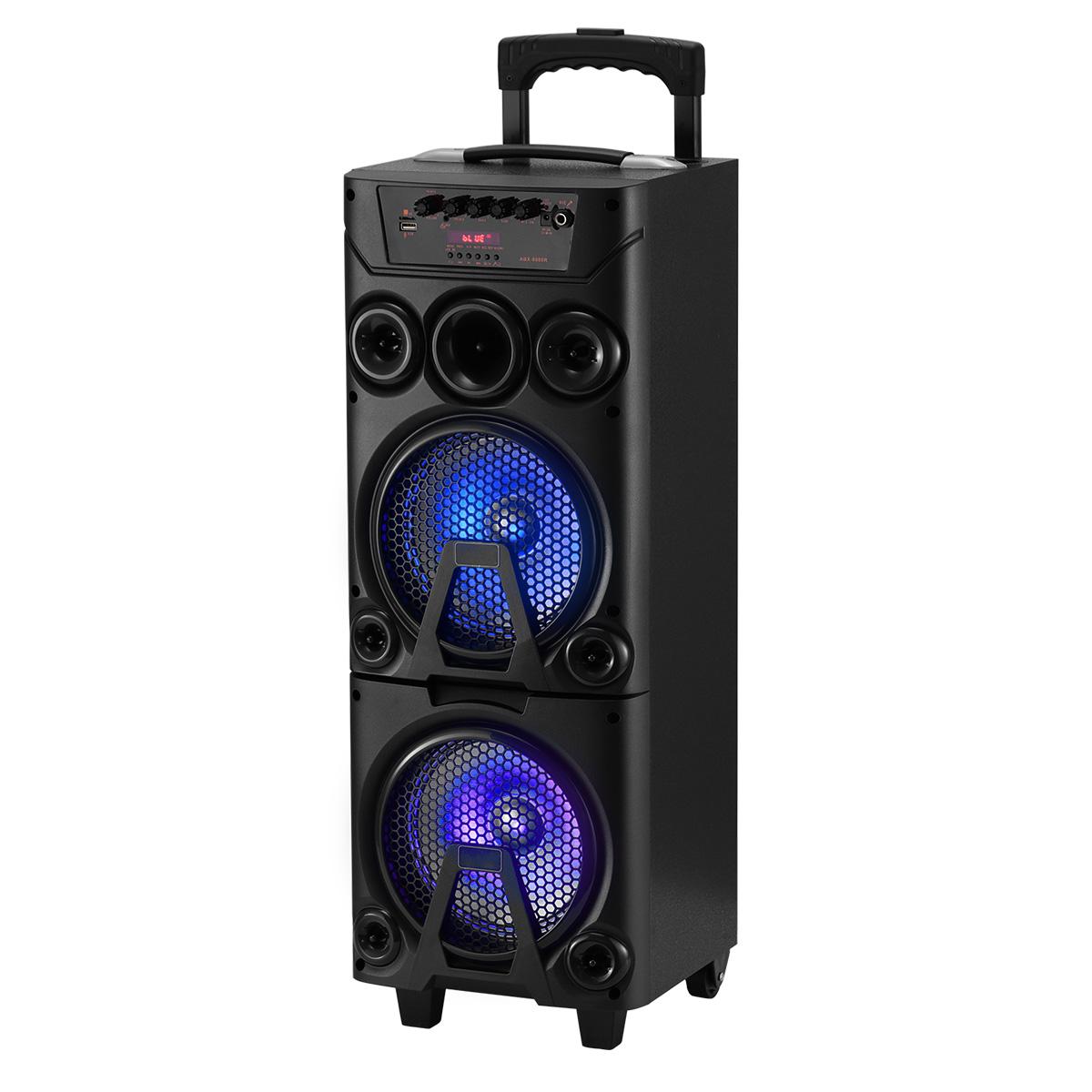 Portable Bluetooth Party Speaker Dual 8" Woofers Dual Wireless Microphones Wooden Cabinet TWS LED Light Rechargeable Stereo Wireless PA Speaker System