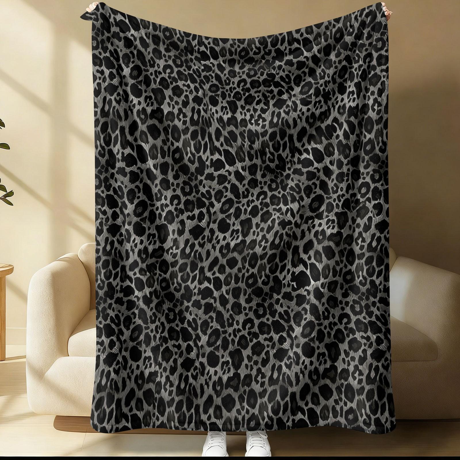 Black Gray Leopard Print Throw Blanket, Soft Skin-Friendly Plush, Lightweight Cozy Blanket for Couch Bed Office, All Seasons, Wild Animal Pattern for Men Women Teens, Aesthetic Room Decor, Perfect Gift