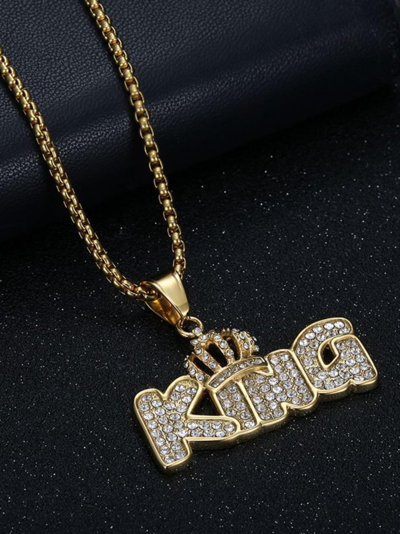 Hip Hop Titanium Gold Plated Crown Pendant Necklace, King King Letter Charm, Stylish Jewelry for Men and Women, Trendy Accessory