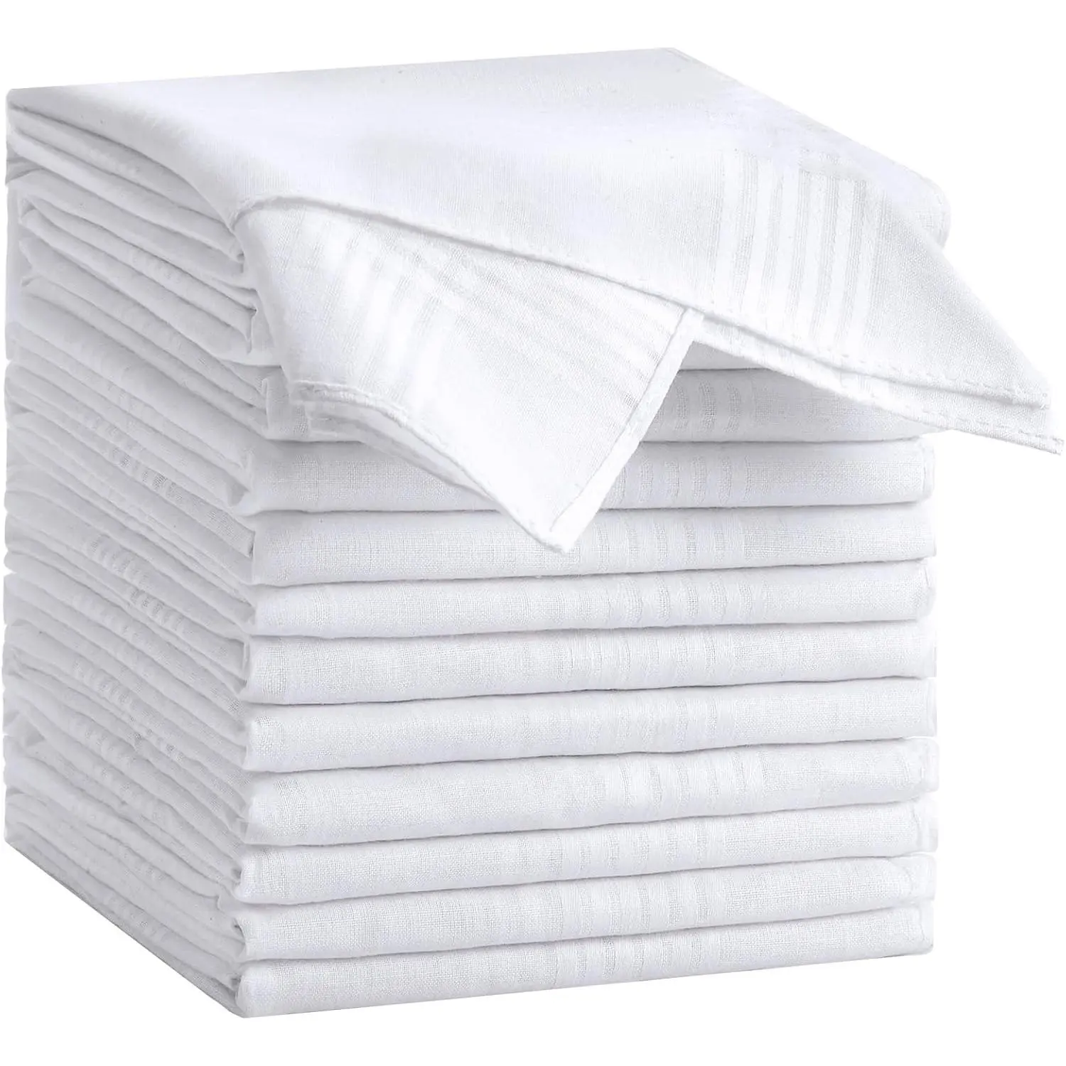 12 Pack Men's 100% Cotton Handkerchiefs, 16x16 Inch, White - Soft Classic Pocket Hankies, Bulk PackGift