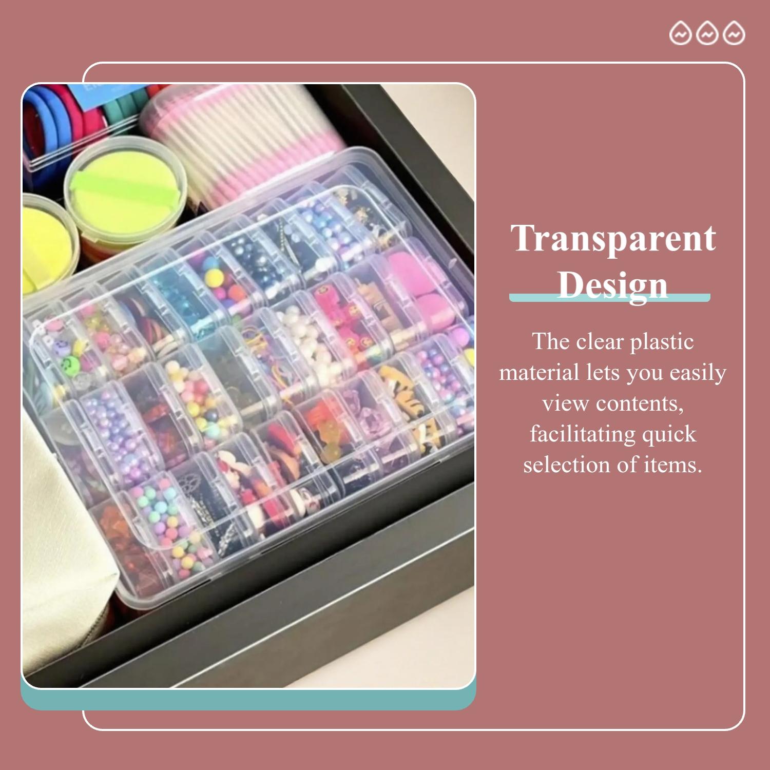 Transparent Plastic Storage Box, 30 Grid Small Square Case, Bead Accessories Organizer, Bead Storage Containers, Nail Jewelry Decorations Holder, Miscellaneous Set, Compartment