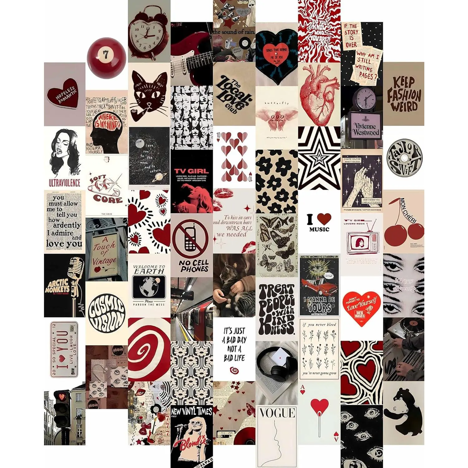 60 pcs Downtown Girl Room Décor, Coquette y2k 2000’s Grunge Posters, Retro Music Wall Art for Bedroom, Trendy Vintage Funky College Dorm Wall Collage Kit Aesthetic Pictures