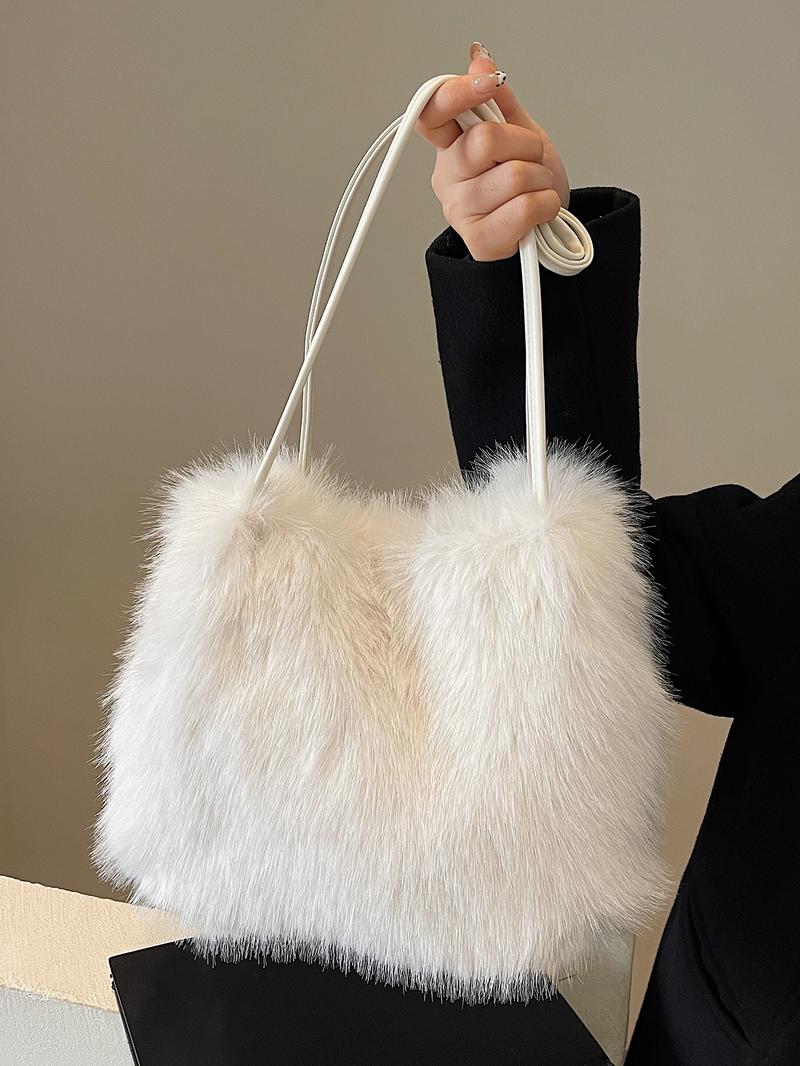 Plush Handbag, Trendy and Fashionable Tote Bag, Casual and Versatile Shoulder Bag, Simple Solid Color Commuter Bag, Suitable for Daily Matching, Commuting and Other Scenarios.