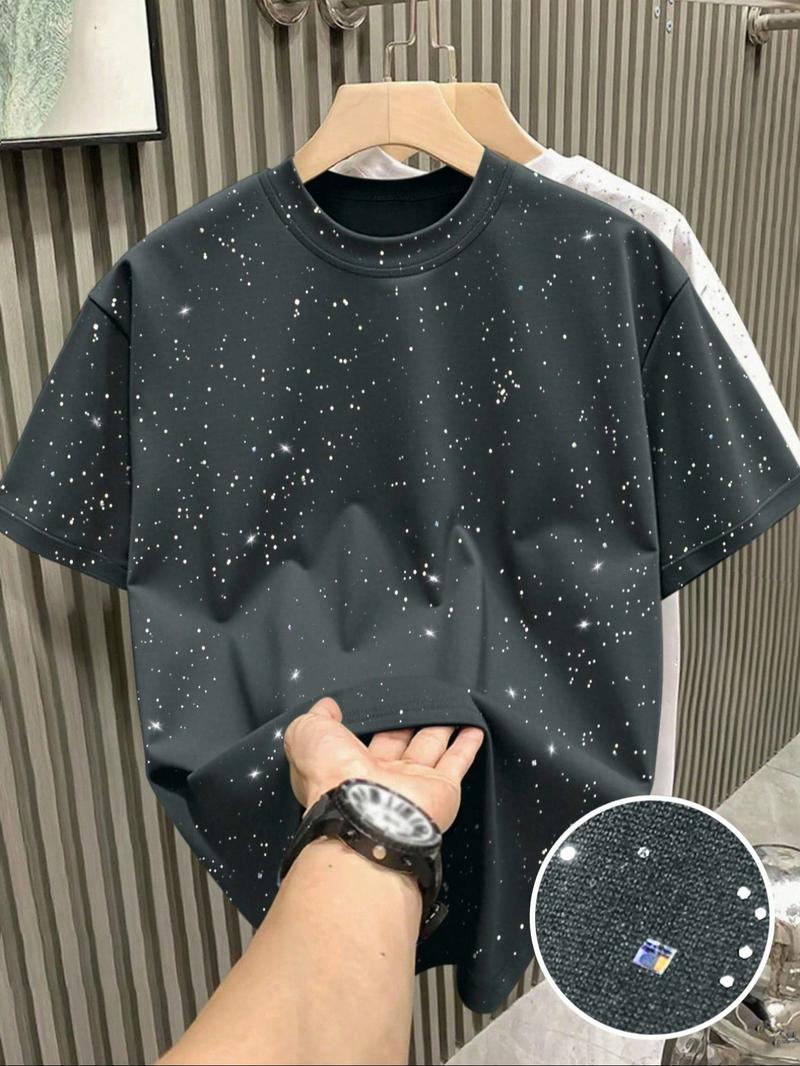 New Men's Short Sleeve T-Shirt, Fashion Starry Sky Reflective Design, Sparkling Like a Starry Sky, Essential Outerwear Item