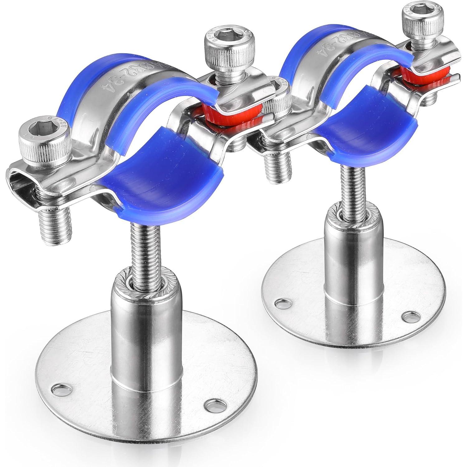 6 count 304 Stainless Steel Wall Mount Ceiling Mount Pipe Supports,Suitable for OD Pipe 15-19mm,Adjustable Height 30-50mm,Adjustable Pipe Strap Clamp with Screws
