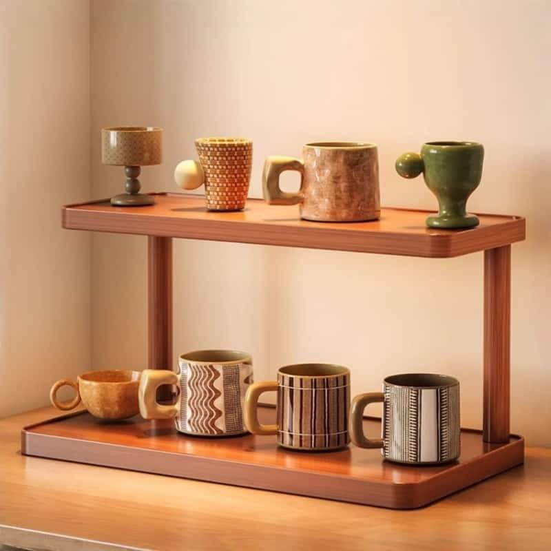 Desktop Tea Cup Storage Rack, Small Antique Display Shelf, Oriental Yixing Teapot Stand, Tea Set Placement Holder