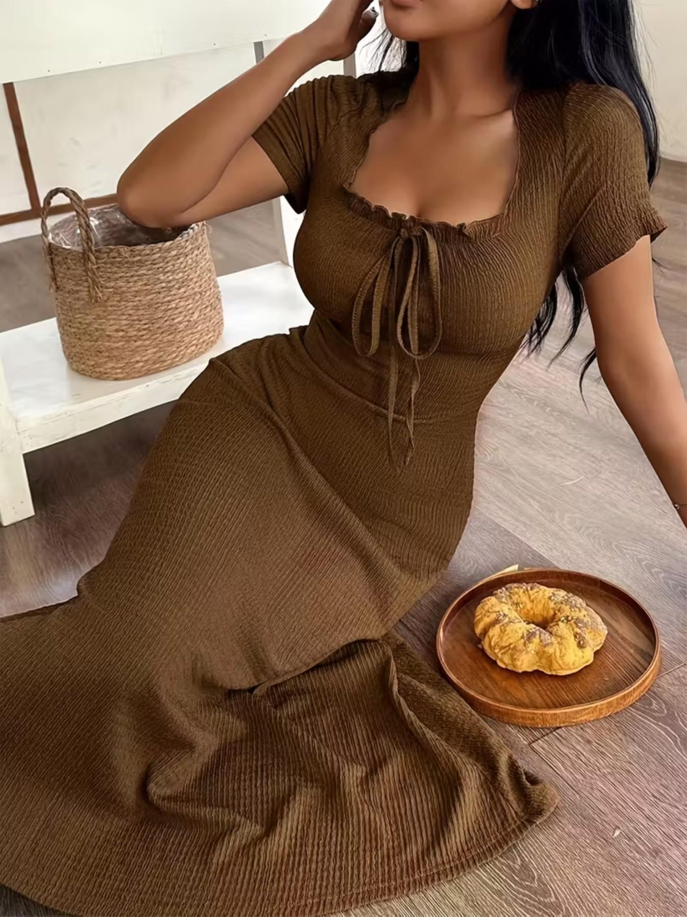 Women's Casual Long Dress Ruched, Slim Fit Short Sleeves Plain Design Basic, Perfect for Daily Wear & Stylish, Ideal Gift Choice Womenswear Women's Casual Long Dress Ruched, Slim Fit Short Sleeves Plain Design Basic, Perfect for Daily Wear & Stylish, Ideal Gift Choice Womenswear