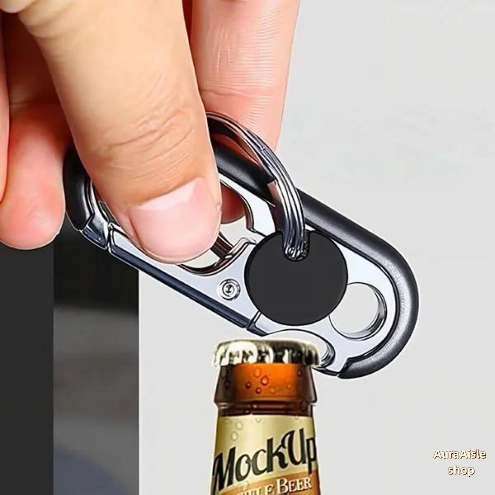 Stainless Steel Handy Sleek Multifunctional Bottle Opener Keychain - All-Purpose Design, Portable Compact Car Keys Attachment, Unisex Fashion Accessory, Customizable Business Gift (Multiple Colors: Black, Blue, Orange)