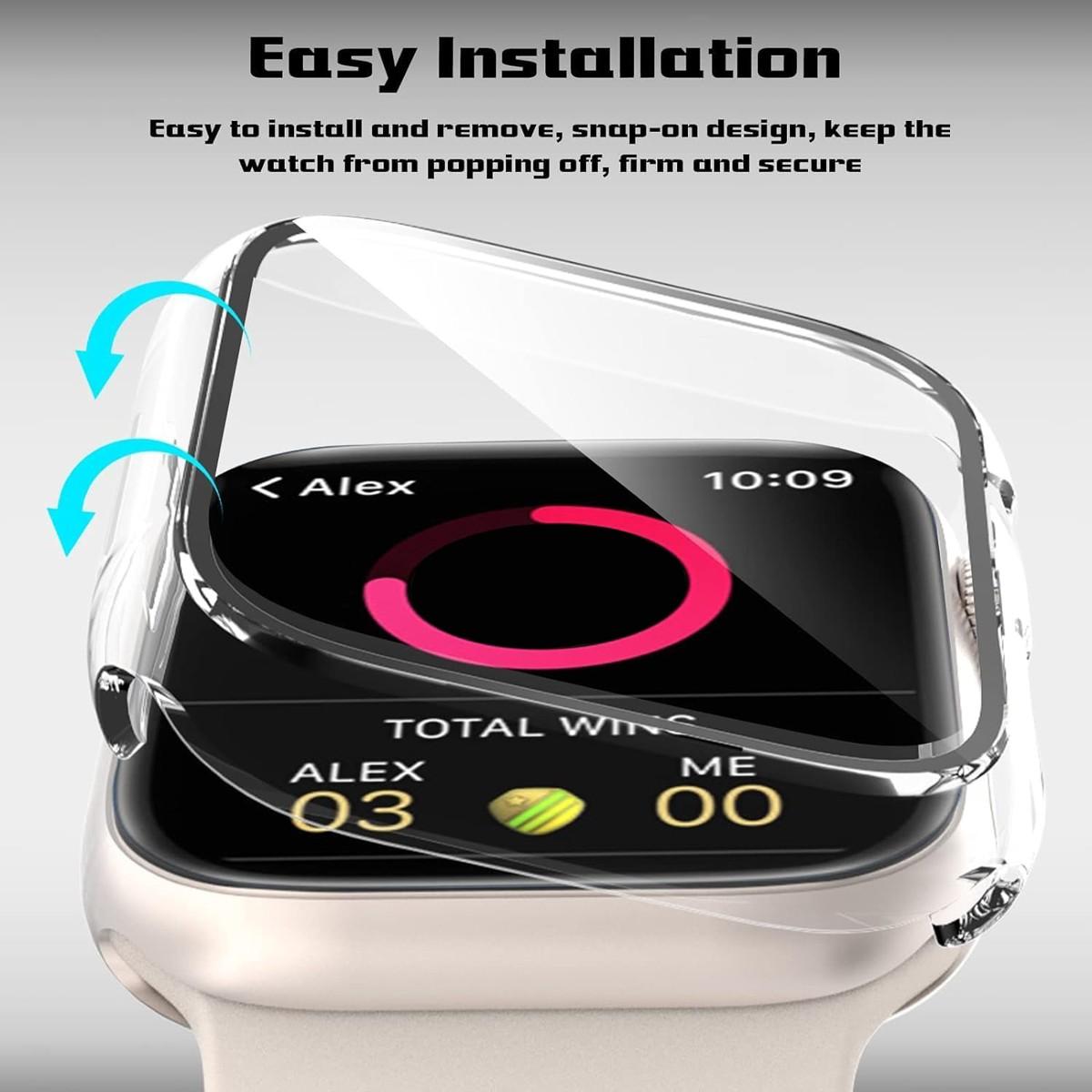 Built-In Tempered Glass Screen Protector, All-Around Hard PC Protective Watch Case Ultra-Thin Cover for Apple Watch Series Ultra/SE/11/10/9/8/7/6/5/4, 38/40/41/42/44/45/46/49 mm, Smart Watch Accessory, Smartwatch Accessories, Protection, Wearable