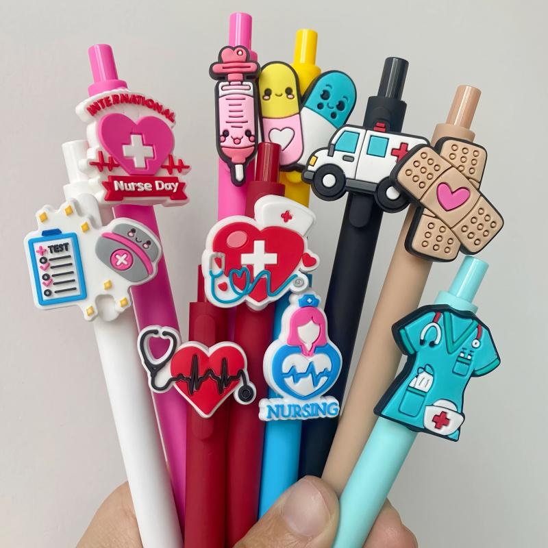 20/30pcs Cute Nurse-Themed Pens with Medical & Heart Patterns. Retractable black ink ballpoint pens, ideal for nurses, medical assistants and students. Perfect gifts for Nurse Week