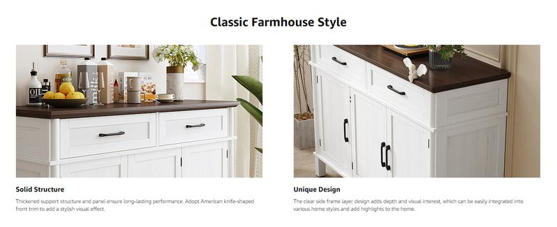 【Valentine's Day gift】ONBRILL 48 Inches Buffet Cabinet with Storage, Farmhouse Sideboard Buffet w/2 Drawers and 3 Doors, Wood Coffee Bar Cabinet with Adjustable Shelves, Sideboard Storage for Kitchen, Living Room