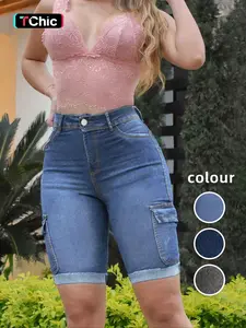 Women's Pocket Design Denim Shorts, Casual Fashion Comfy Denim Shorts for Daily Outdoor Wear, Ladies Bottoms for Summer