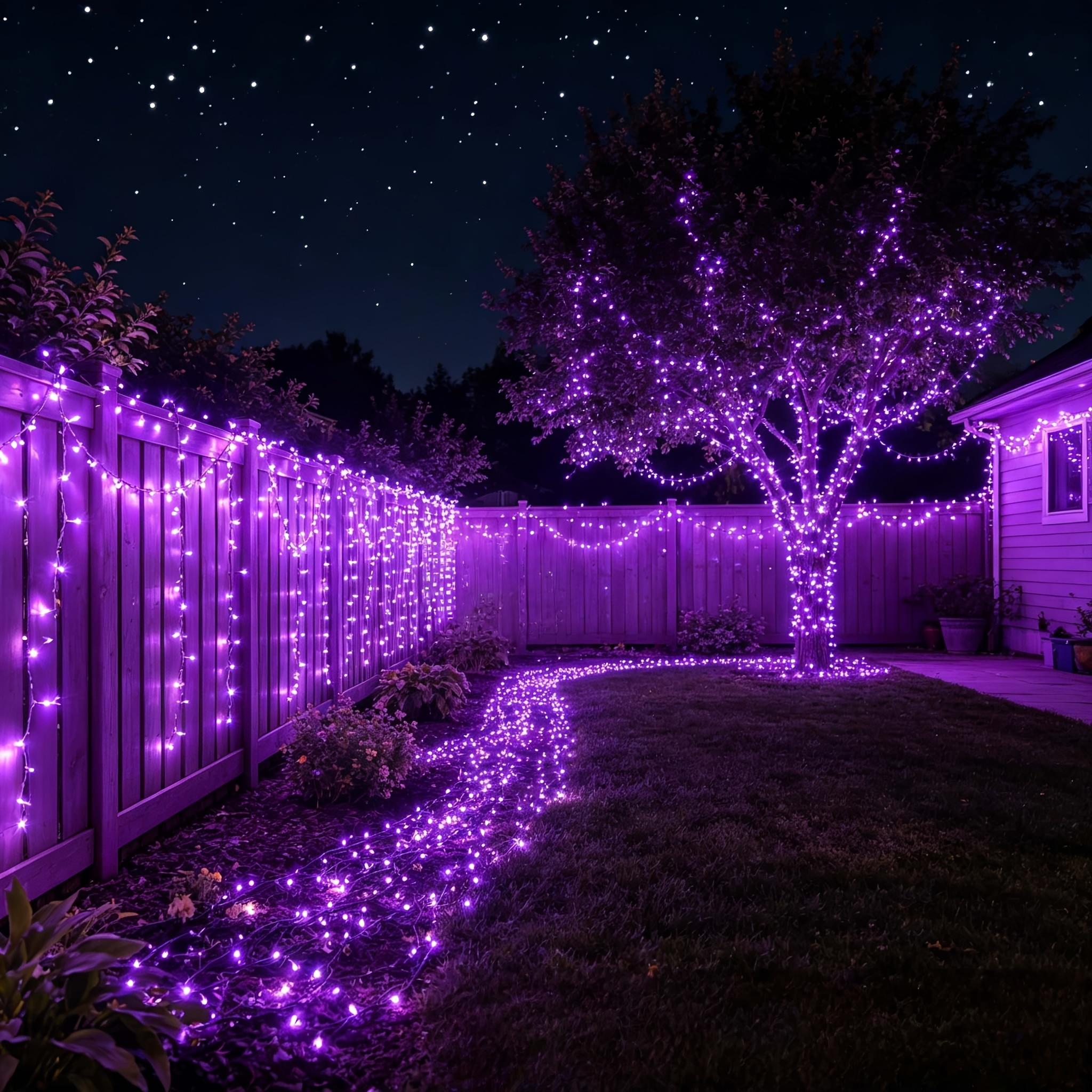 Solar LED Fairy Lights, 900-LED Purple & Orange-Purple String Lights with 8 Lighting Modes, IP54 Waterproof for Yard, Fence Illumination & Outdoor Home Improvement Decor
