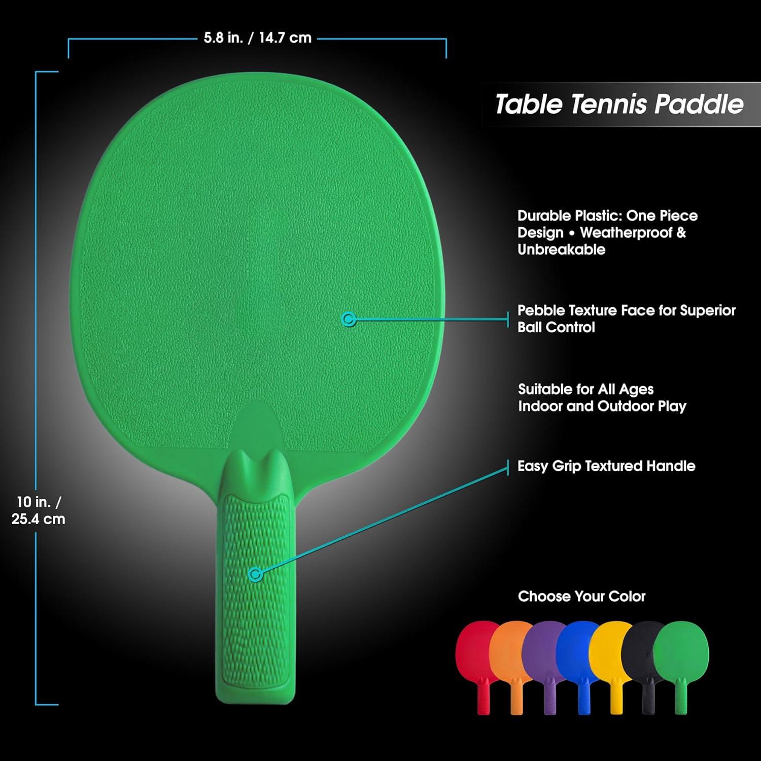 Unbreakable Table Tennis Paddles - Waterproof & Weather Resistant Table Tennis Rackets for Indoor & Outdoor Use – Textured Easy Grip Handle – Multiple Color Options